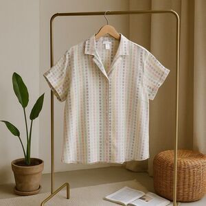 Alfred Dunner Women’s 2X V-Neck Short‎ Sleeve Button Up Blouse